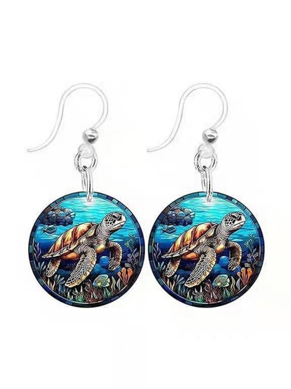 Round Acrylic SEA TURTLE Dangle Earrings